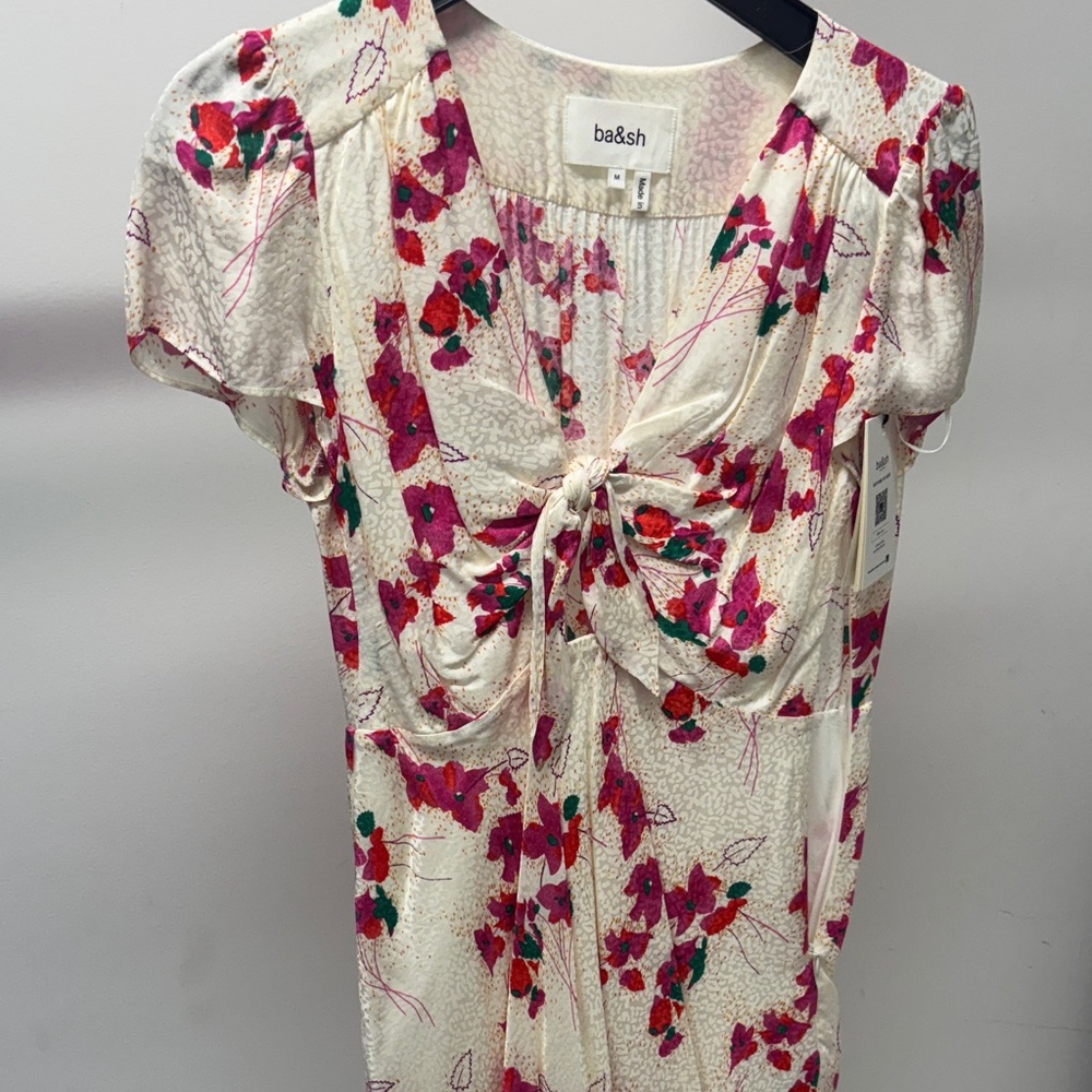 ba&sh Cream Dress with Red Floral Design
